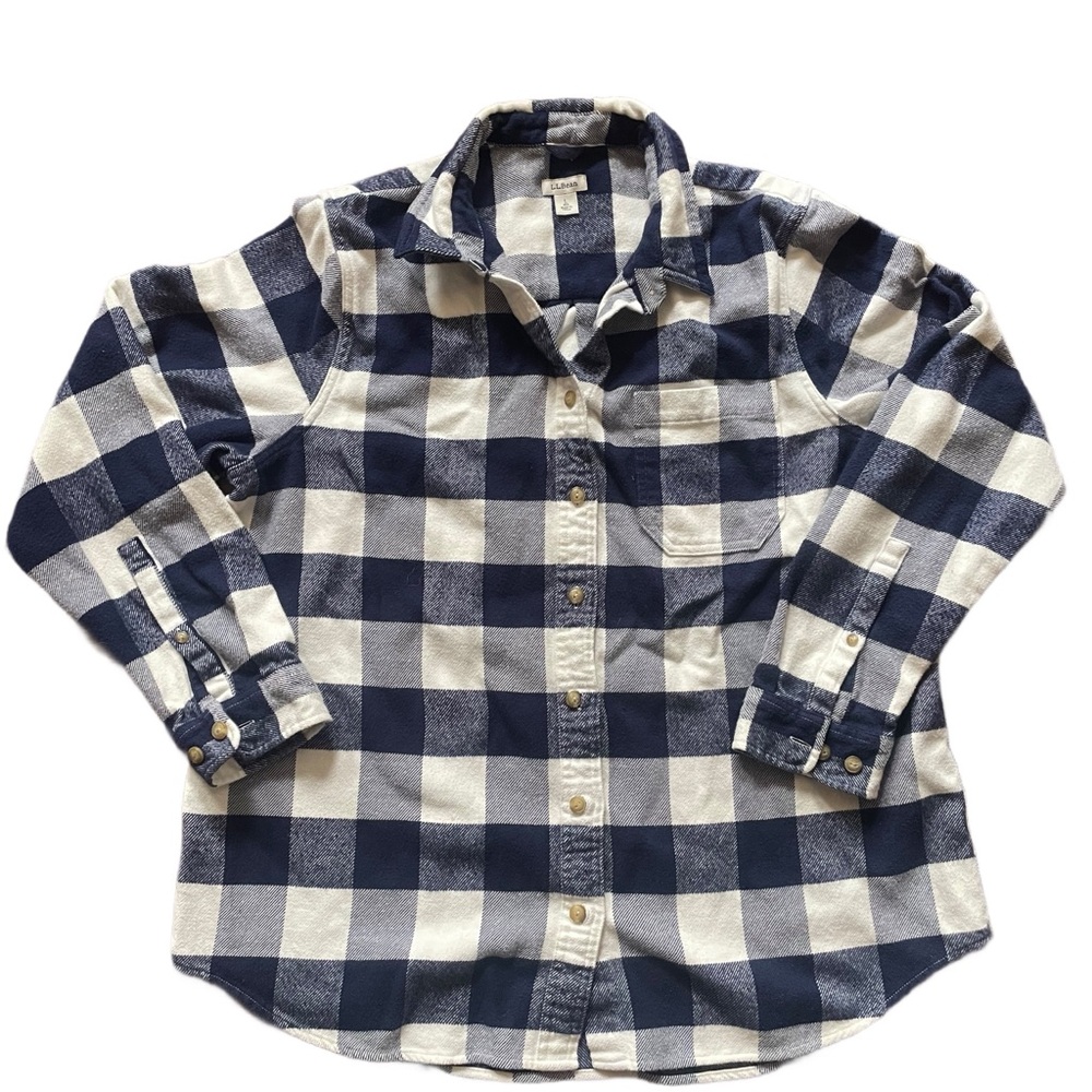 L.L. Bean Navy and White Checkered Shirt